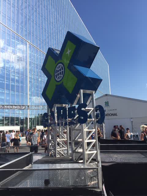 A technology installation anchors a major-event environment.